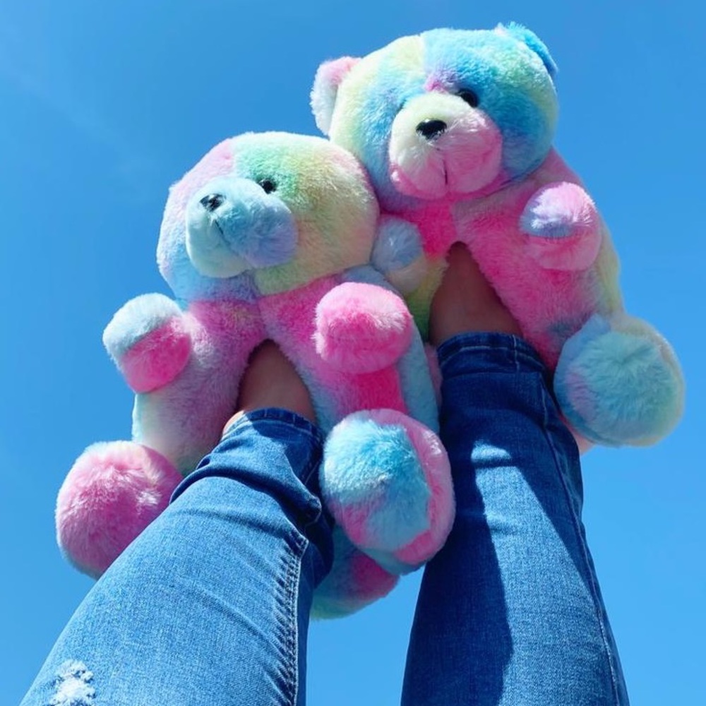 Pink Teddy Bear Plush Indoor Outdoor Slippers - Picture 9 of 11